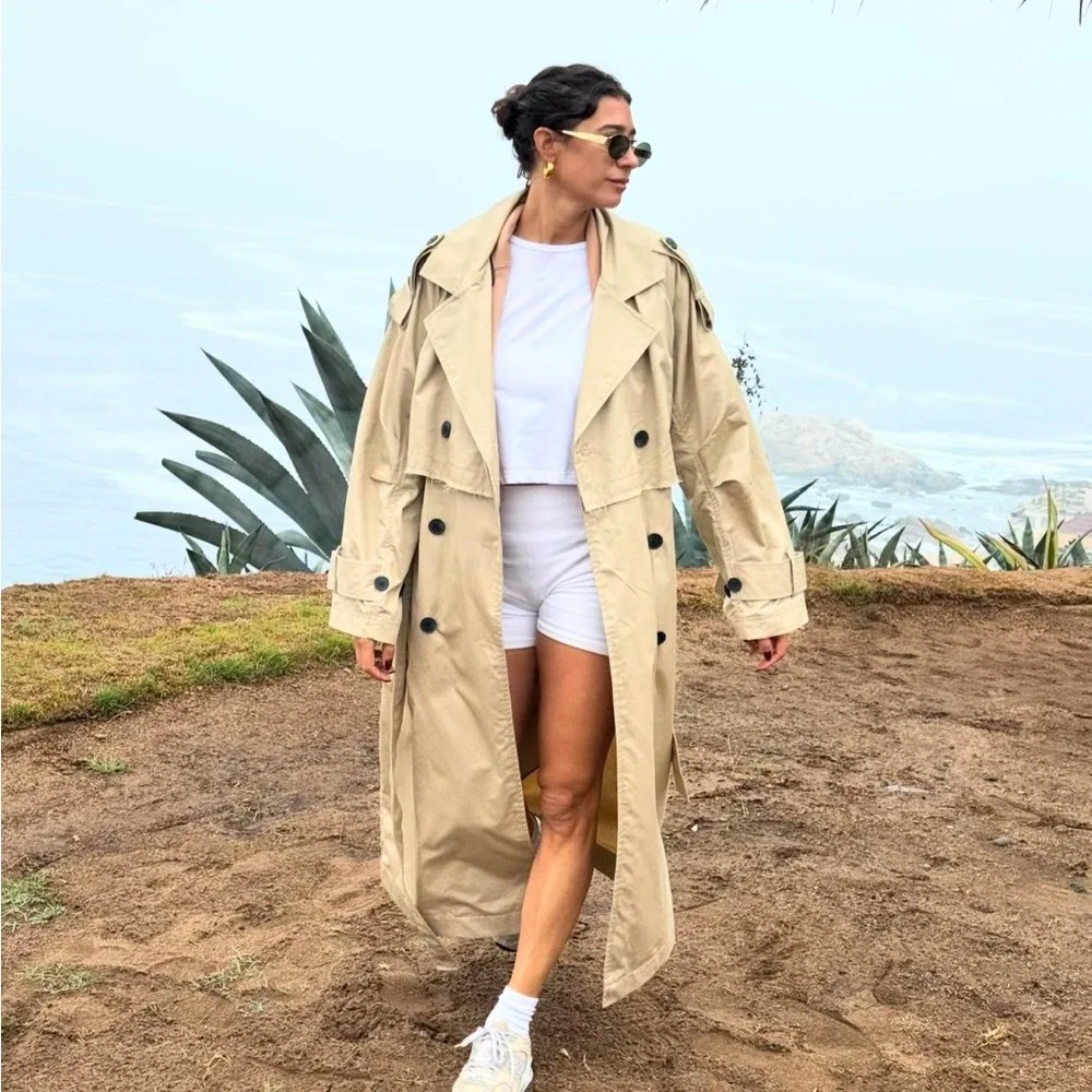 Zara coat jacket overcoat trench duster long beige tan casual